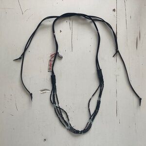 NWT Johnny Was Black Suede Fringe Black Silver Turquoise Beads Necklace